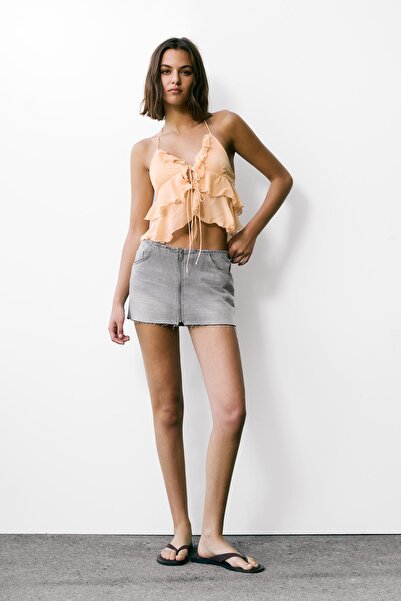 Pull & Bear Zip-up denim mini skirt