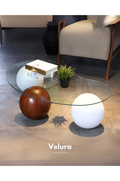 Velura Home & Living Modern Orta Sehpa & Küre Sehpa & Top Sehpa & Şeffaf Fasu...