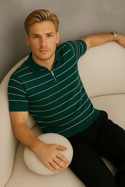 LC Waikiki Lc Waiki Men's Short Sleeve Striped Half Zip Detail T-Shirt / T-Shirt Father's Day Gift