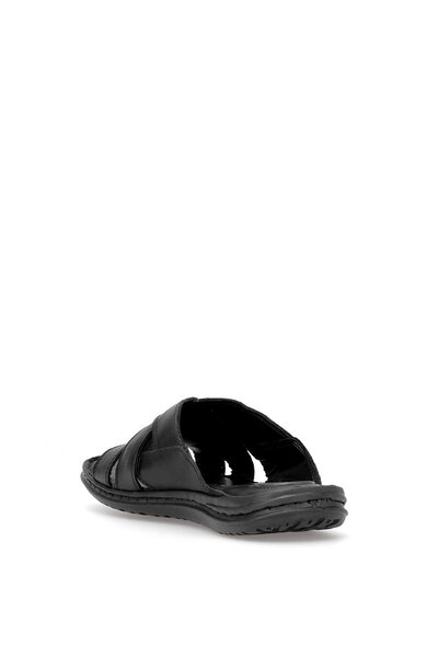 Ayakkabı Fuarı Elite Slcmf02C Men's Genuine Leather Flat Slippers Black