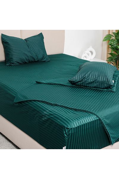 Bed N Home SA Fitted bed sheet set,100%Egyptian cotton, 350TC, Stripe, 1cm, Green ,2pillowcases. 180x200cm