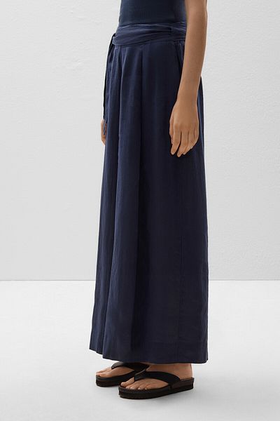 Oysho 100% linen tie wide-leg trousers