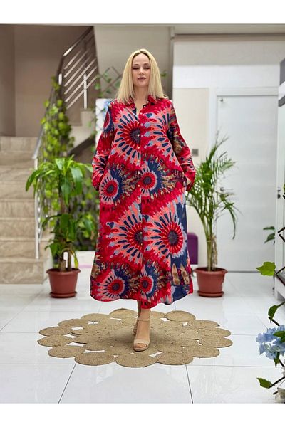 Punta Otantik Sln31101 Cotton Viscose Buttoned Long Selin Dress