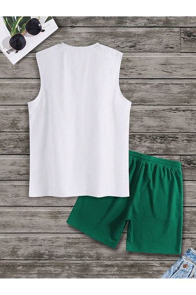 LUNAVISTA Men's Sleeveless Simple Printed Singlet Set