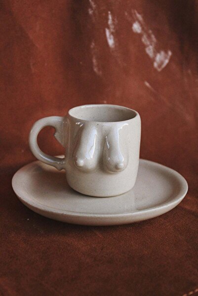 Home El Yapımı Seramik Göğüs Detaylı Kahve Fincan Takımı