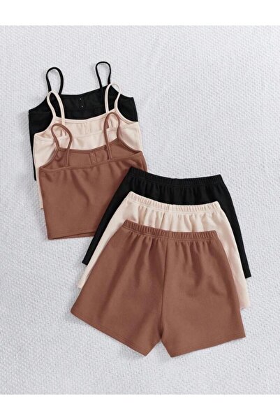 AFROGİYİM 3-Piece Strap Crop Shorts Set