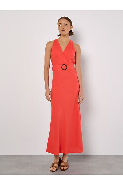 Apricot Wickel-midaxi-kleid Aus Einer Leinenmischung