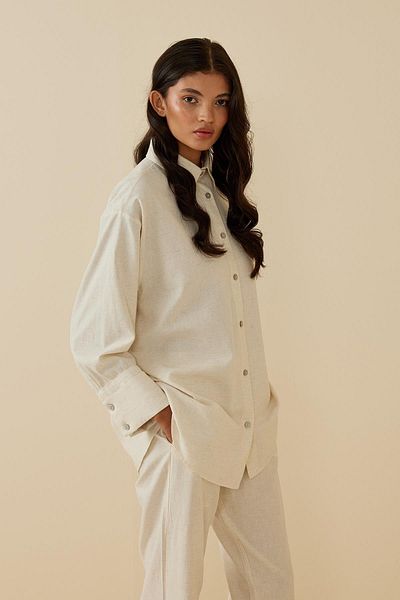 Fahhar Cuff Detailed Linen Suit Beige