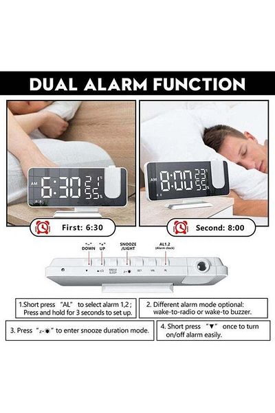 COOYA LED Digital Alarm Clock with Temperature Display,Dual Alarms,Projection Brightness Dimmer White