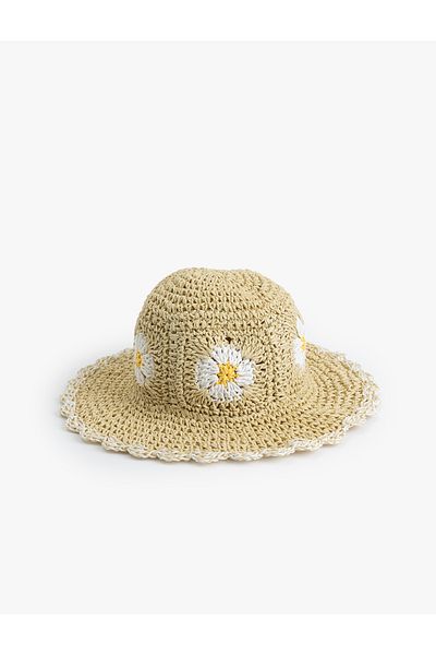 Koton Crochet Detailed Floral Patterned Straw Hat