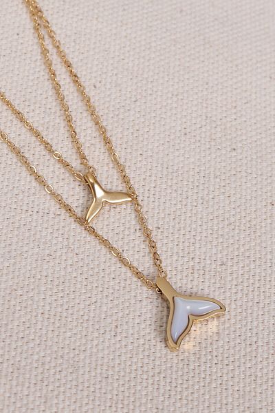 Süspüs Accessories Fish Tail Figure 2-Piece Gold Color Steel Necklace