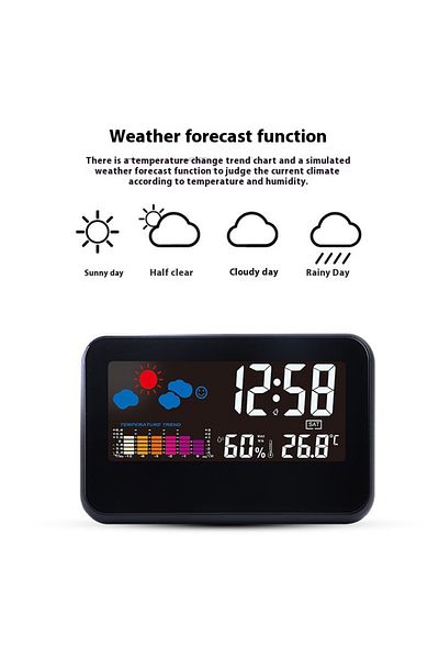 COOYA Digital Alarm Clock Voice Control Weather Temperature Calendar Black with USB Cable