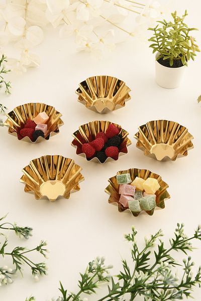 AKSESUAR EVRENİ Piet's Gold Set of 6 Sugar Bowl Turkish Delight Bowl Snack Bowl Coffee Side Presentation Bowl Decorative Serrated Bowl