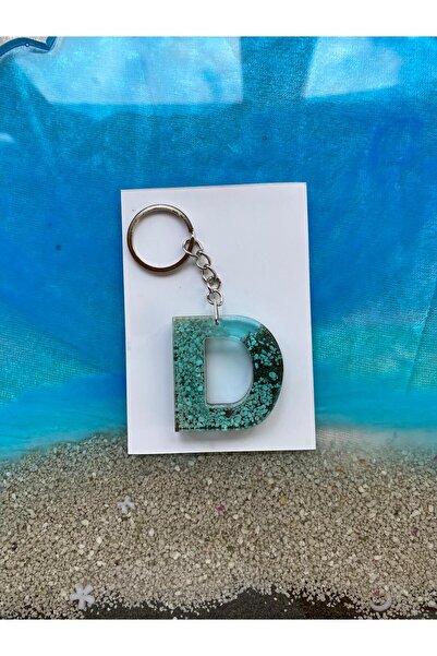 Yopoksi Desing سلسلة مفاتيح بتصميم خاص بتأثير البحر من الإيبوكسي على شكل حرف D