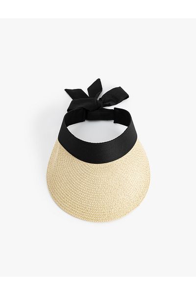 Koton Straw Visor Hat with Bow Detail