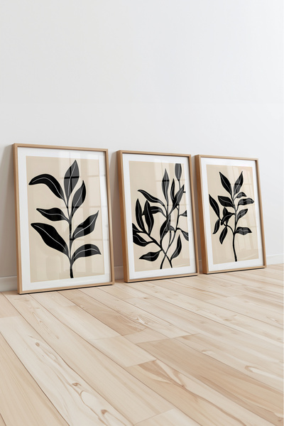 Home 3'lü Soyut Botanik Set, Oturma Odası Dekoru, Salon Dekoru, Mutfak Dekoru...