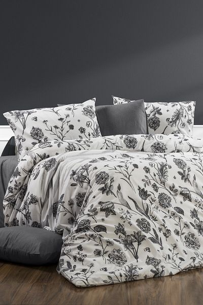 GARDEN ROOM Double Duvet Cover Set with Elastic Sheet İkra Anthracite