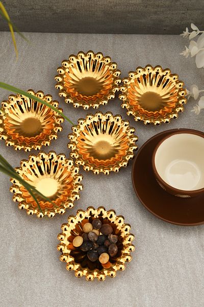 AKSESUAR EVRENİ Welin's Gold Set of 6 Sugar Bowl Turkish Delight Bowl Snack Bowl Coffee Side Presentation Bowl Decorative Bowl