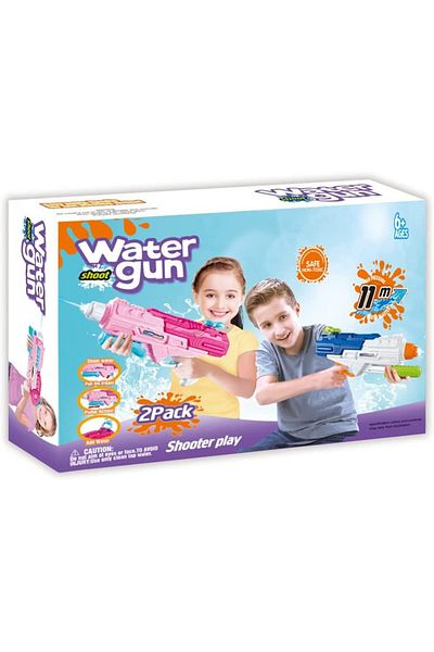 Flippy Set of 2x Water Blaster for Children, Tank, For Pool/Beach, Flippy, 6 years+, Pink + Blue, 1200 ML