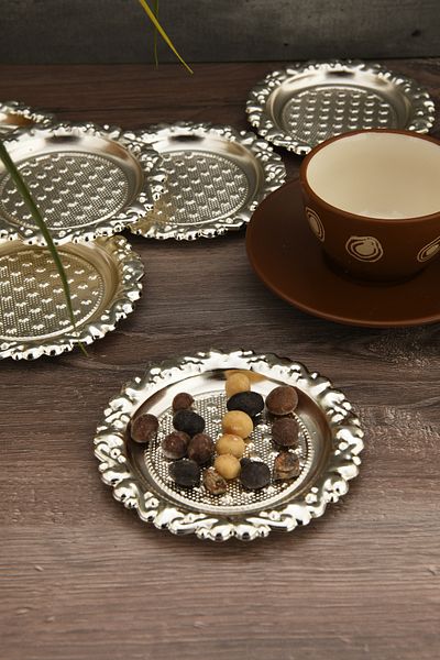 AKSESUAR EVRENİ Velis's Silver Set of 6 Sugar Bowl Turkish Delight Bowl Snack Bowl Coffee Side Presentation Bowl Decorative Dot Bowl