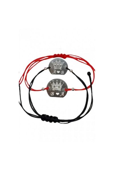 dalimag Set de 2 bratari negru si rosu personalizat cu initiale pentru cupluri "King" si "Queen"
