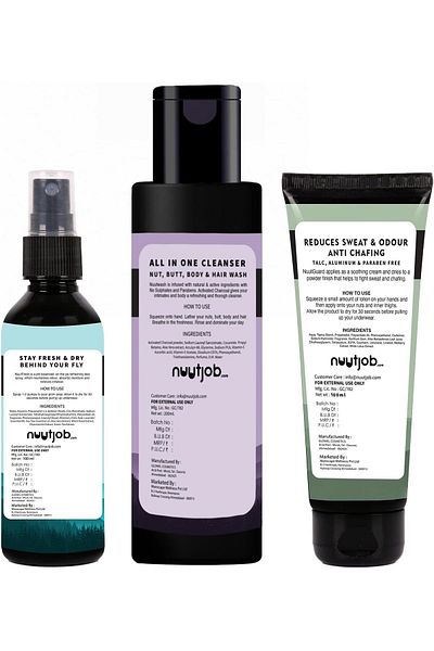 NUUT Nuutjob Men's Intimate Grooming and Hygiene 400ml Combo Pack of Intimate Wash