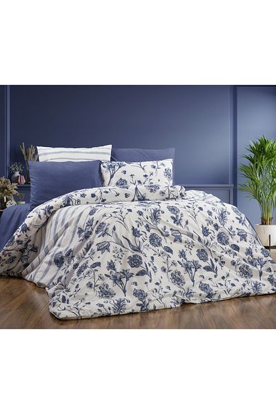 GARDEN ROOM Set cuvertură de pilota dublă cu cearșaf elastic İkra BLUE