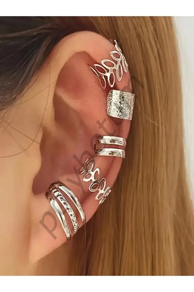 POLYBOTUM Set of 5 Black C-Shaped Ear Clips – Simple and Stylish Design Without Holes for Women