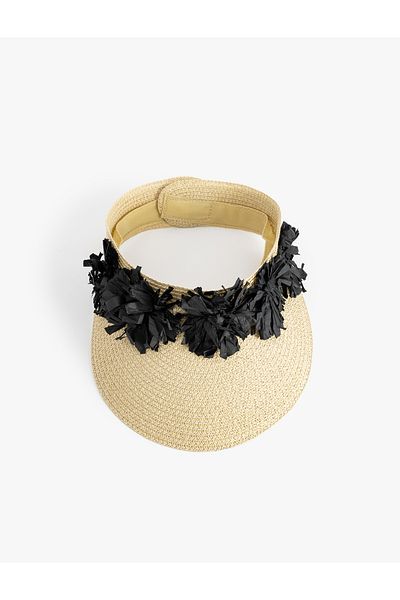 Koton Straw Visor Hat with Flower Detail