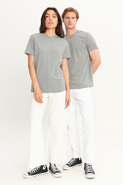 AC&Co / Altınyıldız Classics Erkek Koyu Gri Pamuklu Slim Fit Dar Kesim Bisiklet Yaka Basic Tişört