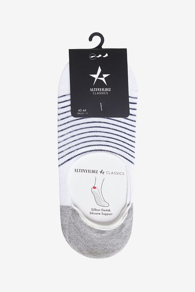 ALTINYILDIZ CLASSICS Men's White-Navy Blue Silicone Supported Single Ballerina Socks