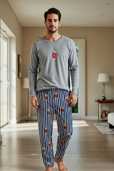 Trendyol Collection Σετ Πιτζάμες Πλεκτές Κανονική Εφαρμογή με Γκρι αρκουδάκι TMNAW25PT00055