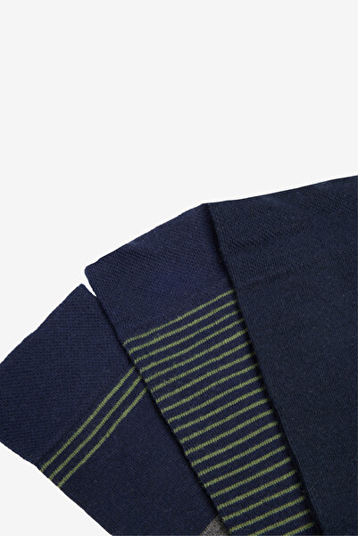 AC&Co / Altınyıldız Classics Men's Navy Blue-Green Patterned 3-Piece Socket Socks