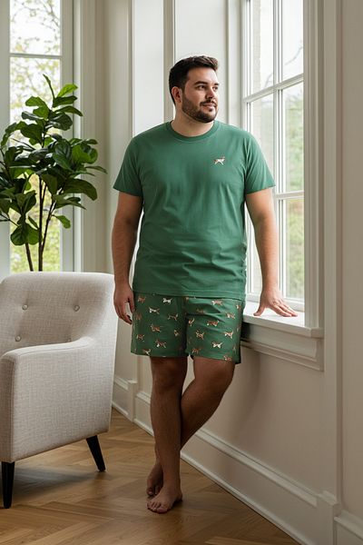 Trendyol Collection Green Regular Fit 100% Cotton Printed Knitted Shorts Large Size Pajama Set Tmnss24Ai00000