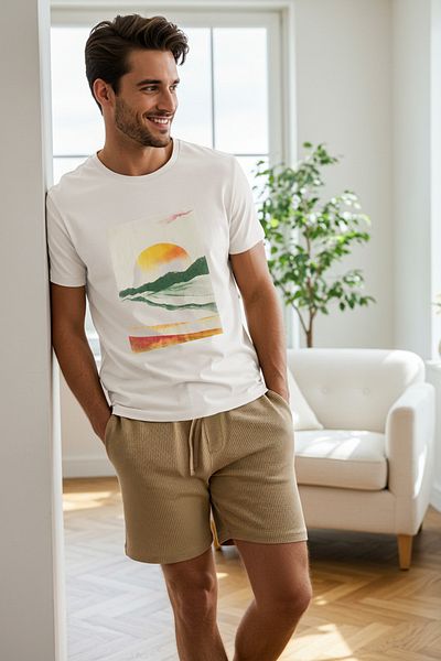 Trendyol Collection Sada pyžama Mink Regulae Fit Ecru Waffle s pletenými šortkami - TMNSS25PT00025
