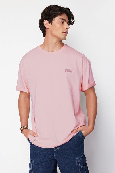 Trendyol Collection Μπλουζάκι με λαιμόκοψη 100% βαμβακερή σκόνη με μίνιμαλ στάμπα TMNSS23TS00084