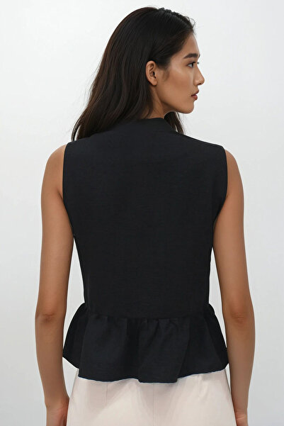 Trend Alaçatı Stili Women's Black V-Neck Bow Detailed Skirt Flounced Aerobin Blouse Alc-X14179