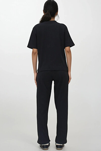 Trend Alaçatı Stili Női fekete, rövid ujjú póló és nadrág szett ALC-X14069