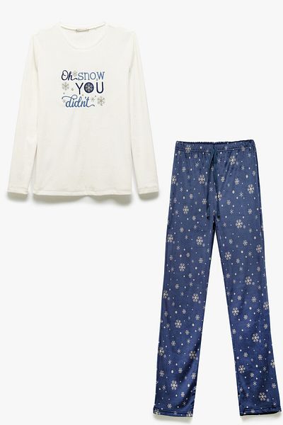 Koton Set pijamale din catifea imprimată cu mâneci lungi