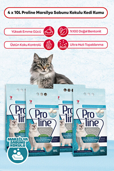 Pro Line Marsilya Sabunu Kokulu Bentonit Kedi Kumu 10 Lt x 4 Adet