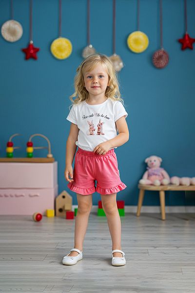 TRENDYOLKIDS Ecru Baby Girl 100% Cotton Rabbit Printed Short Sleeve Knitted Bottom-Top Set Tkdss25Au00158