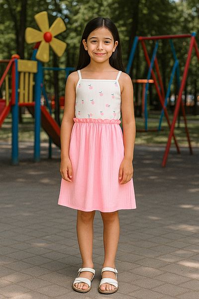 TRENDYOLKIDS Ροζ Γυναικείο Παιδικό 100% Βαμβακερό Χρώμα Μπλοκ Μίνι Πλεκτό Φόρεμα TKDSS25EL00073