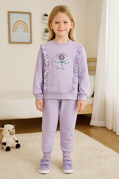 TRENDYOLKIDS Lila virágmintás kötött pizsama szett lányoknak - Tkdaw25au00077
