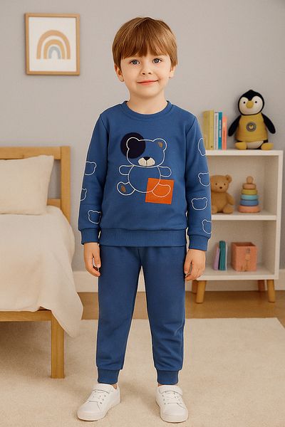 TRENDYOLKIDS Indigó szezonális kötött öltöny fiúknak - vékony nyakú, nyomott Tkdaw25au00078
