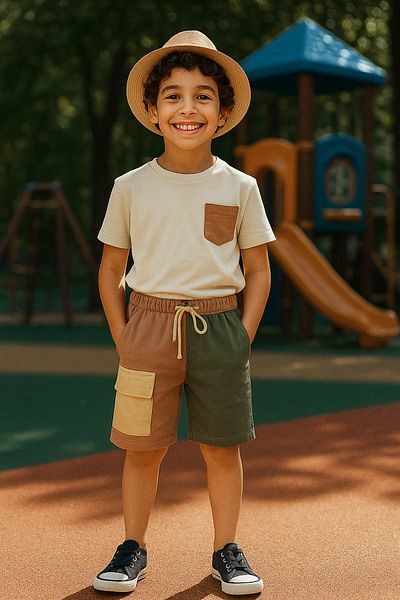 TRENDYOLKIDS Khaki Color Block Pletené šortky & Bermudy Tkdss25Sr00001