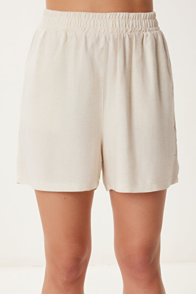 Happiness İstanbul Women's Cream Binding Detailed Linen Bottom Top Set Gp00021