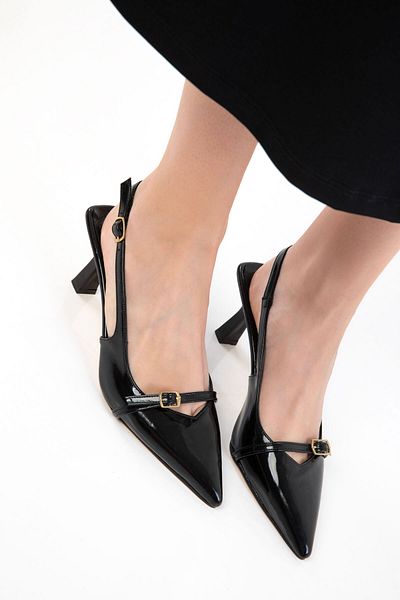 SOHO Black Patent Leather-Black Women's Classic Heeled Shoes 20598
