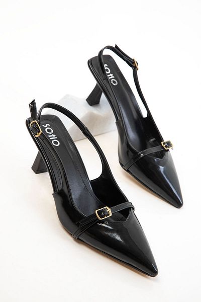 SOHO Black Patent Leather-Black Women's Classic Heeled Shoes 20598