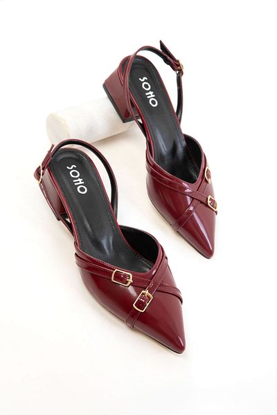 SOHO Burgundy Patent Leather-Burgundy Women's Classic Heeled Shoes 20599