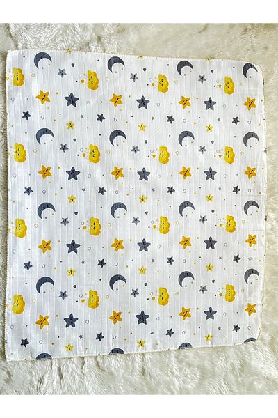 anne dokunuşu gibi KUZUM BEBE Yellow Crescent and Star Pattern Muslin Fabric Multi-Purpose Baby Swaddle Blanket